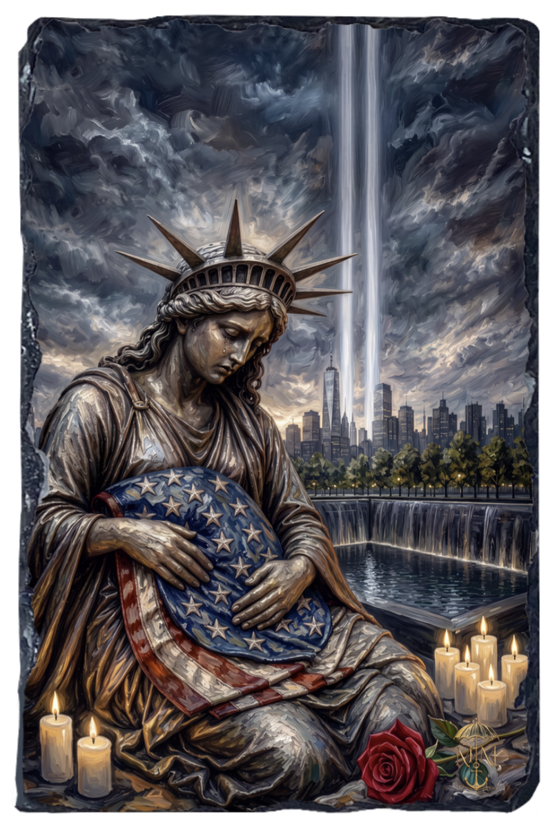 Liberty Keeps Watch printed on natural slate