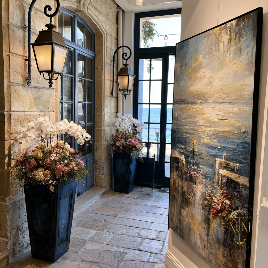 The threshold into Mollie Manhattan Studios — a seaside gallery doorway